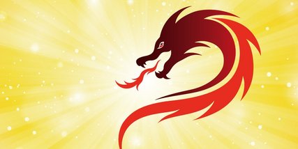 Projekt Drachenfeuer Ein rotes Drachenlogo auf gelben Grund