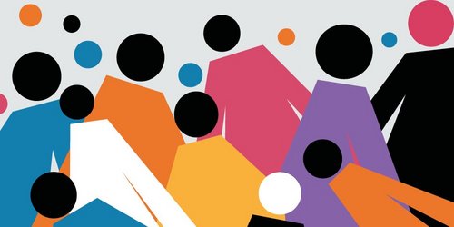 Mehrere stilisierte bunte Figuren auf hellem Untergrund