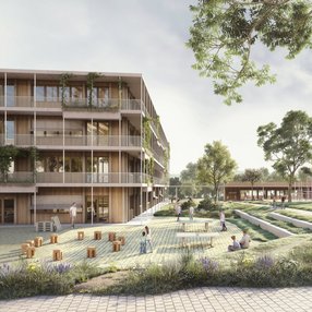 Visualisierung Grüne Mitte Campusplatz: KUBUS360 GmbH und Ackermann + Renner Architekten GmbH BDA, Stuttgart - BASE Landschaftsarchitekten PartGmbB, Berlin Kubus360_Perspektive_Grüne_Mitte_Campusplatz