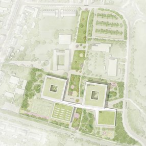 Visualisierung Lageplan: KUBUS360 GmbH und Ackermann + Renner Architekten GmbH BDA, Stuttgart - BASE Landschaftsarchitekten PartGmbB, Berlin Kubus360_Lageplan