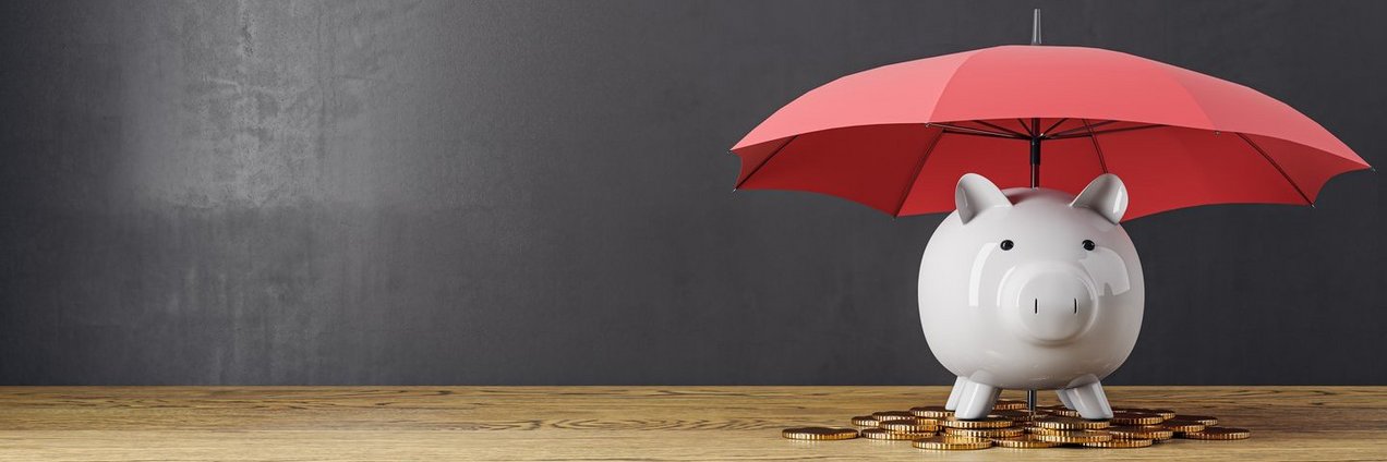 Sparschwein mit Regenschirm zum Schutz Sparschwein mit Regenschirm zum Schutz