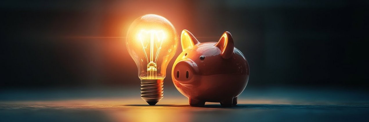 Sparschwein mit einer leuchtenden Glühbirne Sparschwein mit einer leuchtenden Glühbirne